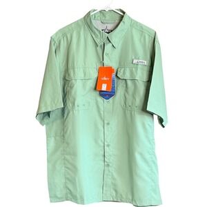HABIT Mens Coastal Villa River‎ Shirt L/G Light Green Short Sleeve UPF 50+